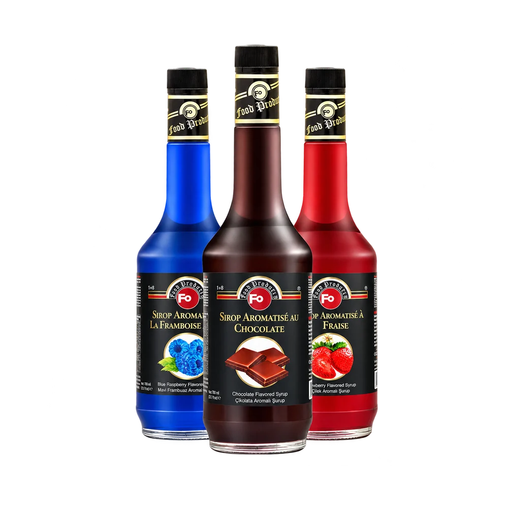 Çikolatalı-Mavi Frambuaz-Çilek Aromalı Şurup